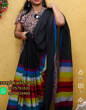 Khadi Cotton Madras Chex Saree (Black)