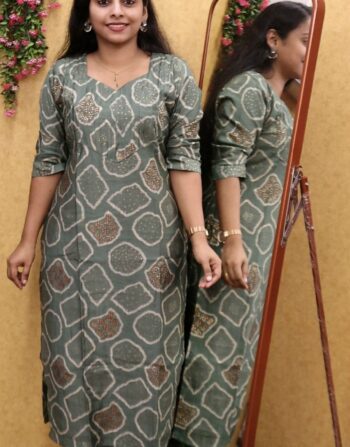 Vetican Silk Printed Cord Set (Teal Green)