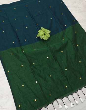 Premium Khadi Cotton Coin Saree (Peacock Dark Green)