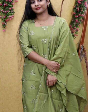 Mul Chanderi Partywear 3 Piece Set (Pista Green)