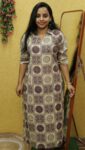 Semi Ajrak Cotton Slit Kurti (Chikku)