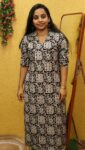 Semi Ajrak Cotton Slit Kurti (Black Warley)