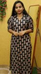Semi Ajrak Cotton Slit Kurti (Black Mango)