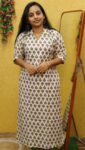 Semi Ajrak Cotton Slit Kurti (Offwhite Small)