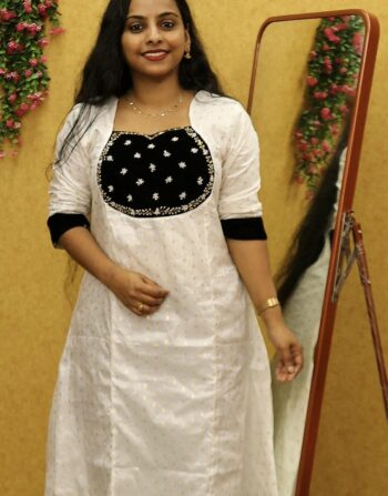 Chanderi Silk Aline Kurti (Black)