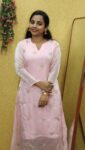 Velvet Organza Partywear Aline Full Sleeve Kurti (Baby Pink)