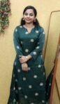 Velvet Organza Partywear Aline Full Sleeve Kurti (Bottle Green)