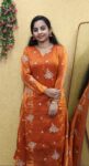 Velvet Organza Partywear Aline Full Sleeve Kurti (Orange)
