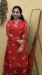 Velvet Organza Partywear Aline Full Sleeve Kurti (Red)