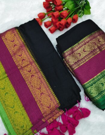 Mul Cotton Kanchi Border Saree (Black)