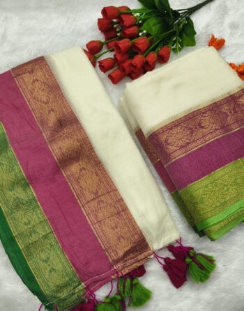 Mul Cotton Kanchi Border Saree (Cream)