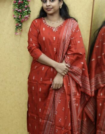 Dabu Cotton Full Set (Rust Orange Round Neck)