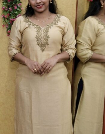 Vichitra Silk Handworked Slit Kurti (Golden)