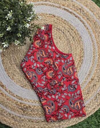 Kalamkari Printed Stretchable Blouse (Red)