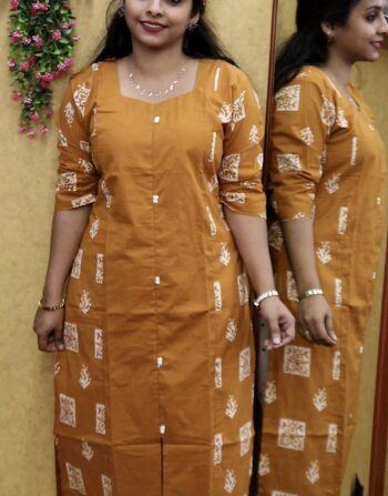 Dabu Cotton Slit Kurti (Mustard Orange)