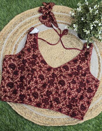 Ajrak Cotton Free Size Blouse (Meroon)