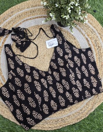 Ajrak Cotton Free Size Blouse (Black)