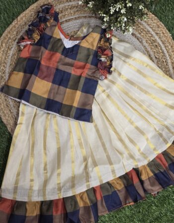 Kids Madras Chex Top With Skirt (Pattern 5 Brown Blue)