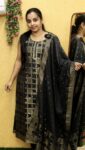 Muslin Jacquard Slit Kurti With Bottom And Banarasi Duppatta (Black)