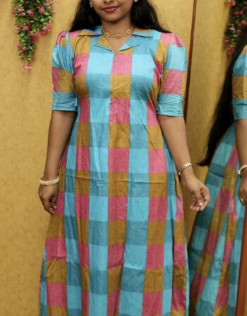 Madras Chex Coat Collar Frock Nighty