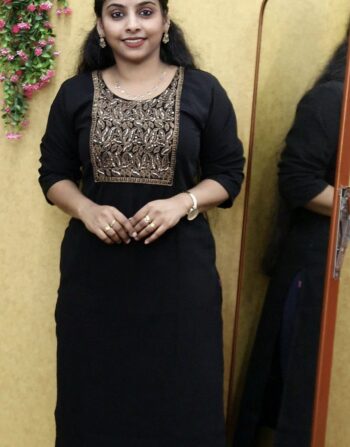 Georgette Partywear Slit Kurti (Black Leaf)