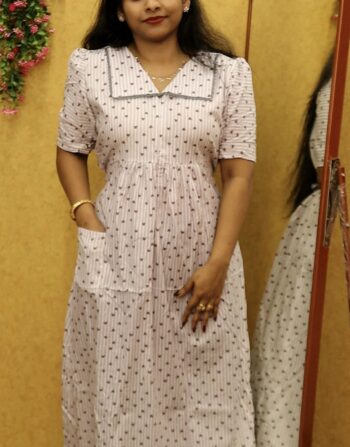 Heart Printed Flap Collar Frock Nighty