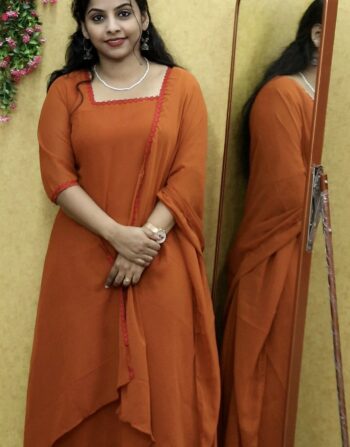 Georgette Aline Kurti With Duppatta (Rusty Orange)