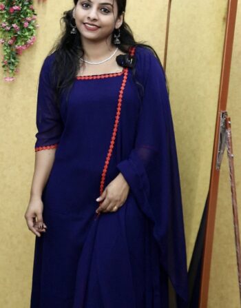 Georgette Aline Kurti With Duppatta (Ink Blue)