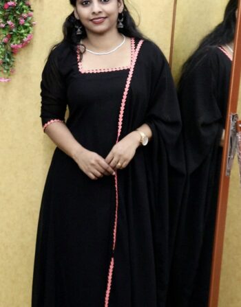 Georgette Aline Kurti With Duppatta (Black)