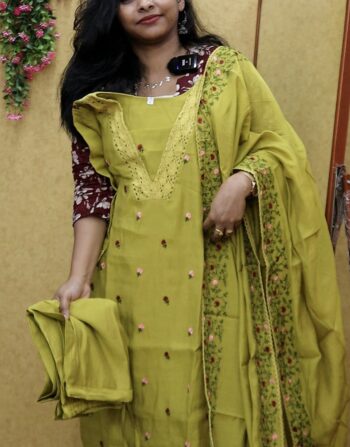 Premium Mul Chanderi 3 Piece Set (Lemon Yellow)