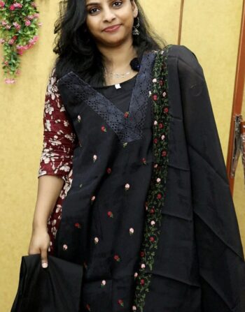 Premium Mul Chanderi 3 Piece Set (Black)