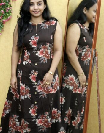 Dabu Cotton Princess Cut Aline Kurti (Coffee Brown)