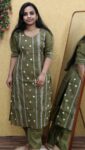 Mul Chanderi Slit Cord Set (Dark Olive Green)