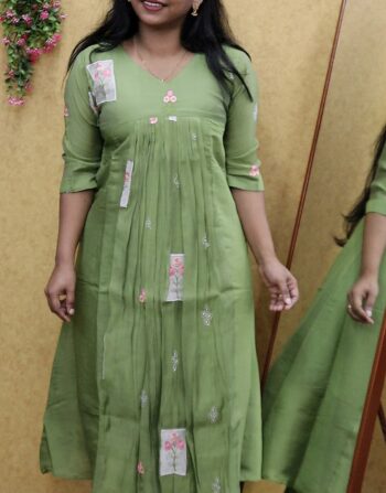 Mul Chanderi Aline Cord Set (Pista Green)