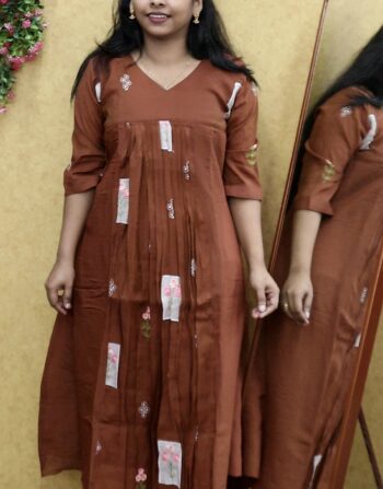 Mul Chanderi Aline Cord Set (Brown)
