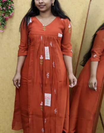 Mul Chanderi Aline Cord Set (Orange)