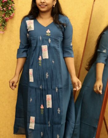 Mul Chanderi Aline Cord Set (Teal Blue)