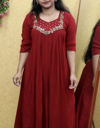 Soft Georgette Partywear Aline Kurti (Meroon)