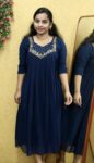 Soft Georgette Partywear Aline Kurti (Dark Peacock Blue)