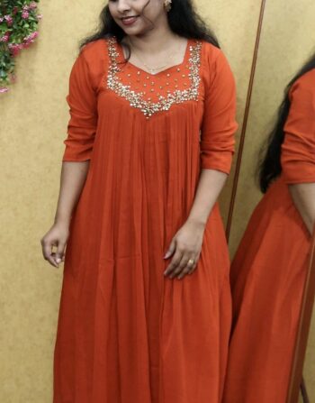 Soft Georgette Partywear Aline Kurti (Orange)
