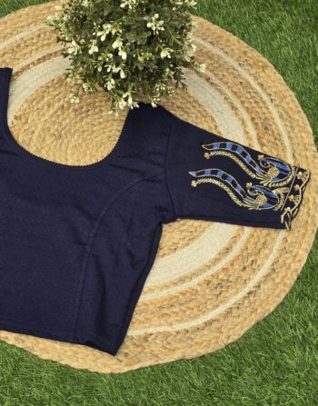Handworked Stretchable Blouse (Navy Blue)