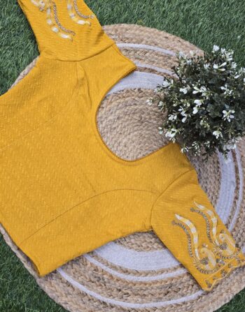 Handworked Stretchable Blouse (Mustard Yellow)
