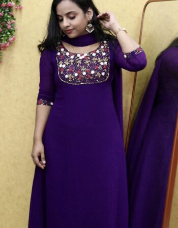 Georgette Partywear Aline Top And Duppatta (Violet)