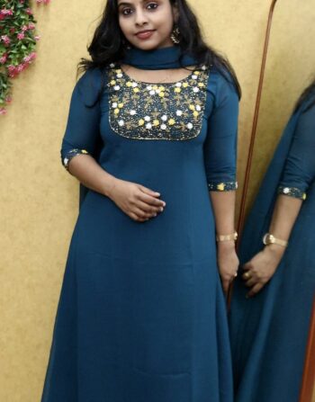 Georgette Partywear Aline Top And Duppatta (Teal Blue Green)