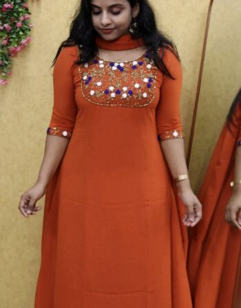 Georgette Partywear Aline Top And Duppatta (Burnt Orange)