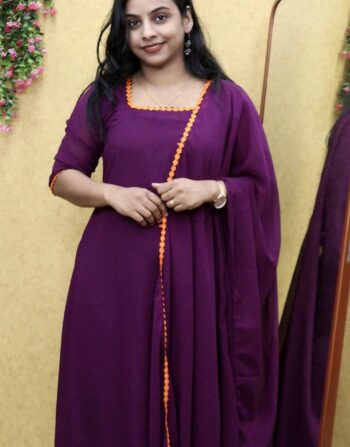 Georgette Aline Kurti With Duppatta (Wine)