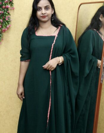 Georgette Aline Kurti With Duppatta (Dark Green)