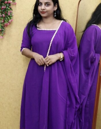 Georgette Aline Kurti With Duppatta (Lavender)