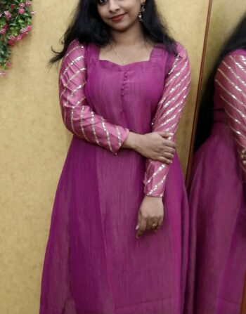 Designer Crushed Tissue Full Sleeve Aline Kurti (Purplish Pink)