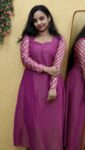Designer Crushed Tissue Full Sleeve Aline Kurti (Purplish Pink)